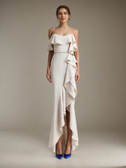 Party Dress White Sleeveless Off the Shoulder Asymmetrical High Slit Dress