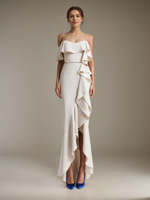 Party Dress White Sleeveless Off the Shoulder Asymmetrical High Slit Dress