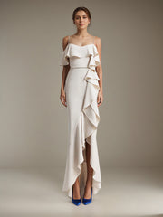 Party Dress White Sleeveless Off the Shoulder Asymmetrical High Slit Dress