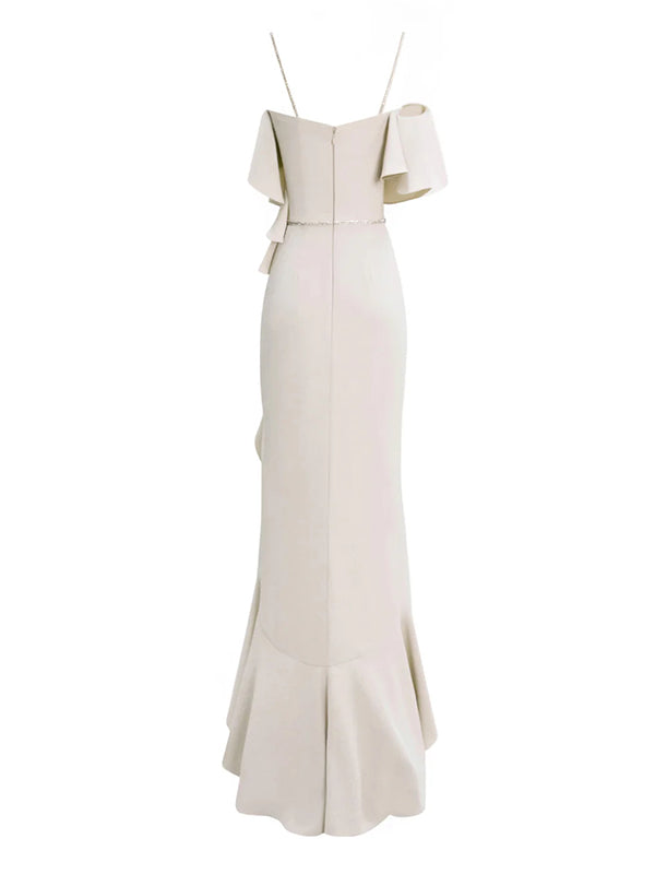 Party Dress White Sleeveless Off the Shoulder Asymmetrical High Slit Dress