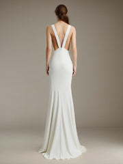Evening Dress White Off the Shoulder Sleeveless Floor-Length Dress