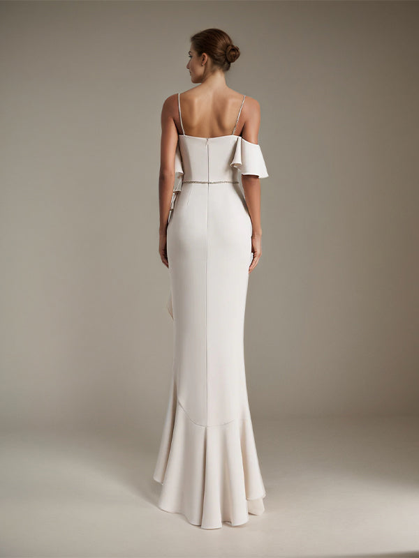 Party Dress White Sleeveless Off the Shoulder Asymmetrical High Slit Dress