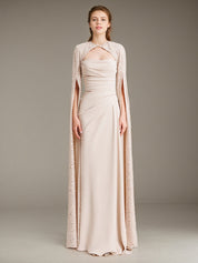 Evening Dress Chiffon Round Neck Sequins Ruffles Floor-Length Dress