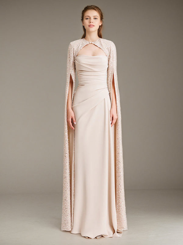 Evening Dress Chiffon Round Neck Sequins Ruffles Floor-Length Dress