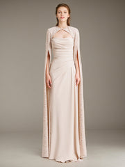 Evening Dress Chiffon Round Neck Sequins Ruffles Floor-Length Dress