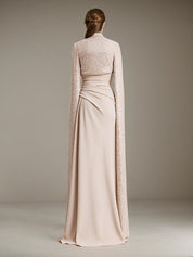 Evening Dress Chiffon Round Neck Sequins Ruffles Floor-Length Dress