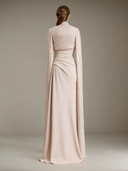 Evening Dress Chiffon Round Neck Sequins Ruffles Floor-Length Dress