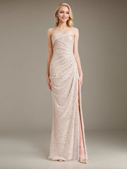 Evening Dress Off the Shoulder	Sequins Sleeveless Ruffles High Slit