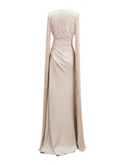 Evening Dress Chiffon Round Neck Sequins Ruffles Floor-Length Dress