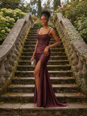 Elegant Beaded Corset Mermaid Long Prom Dress with Slit