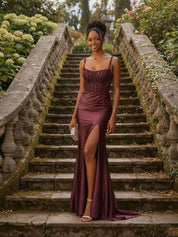 Elegant Beaded Corset Mermaid Long Prom Dress with Slit