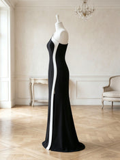 Elegant Black One-Shoulder Contrast Trim High-Slit Evening Gown