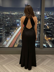 Elegant Halter Neck Satin Formal Maxi Dress