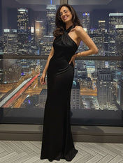 Elegant Halter Neck Satin Formal Maxi Dress