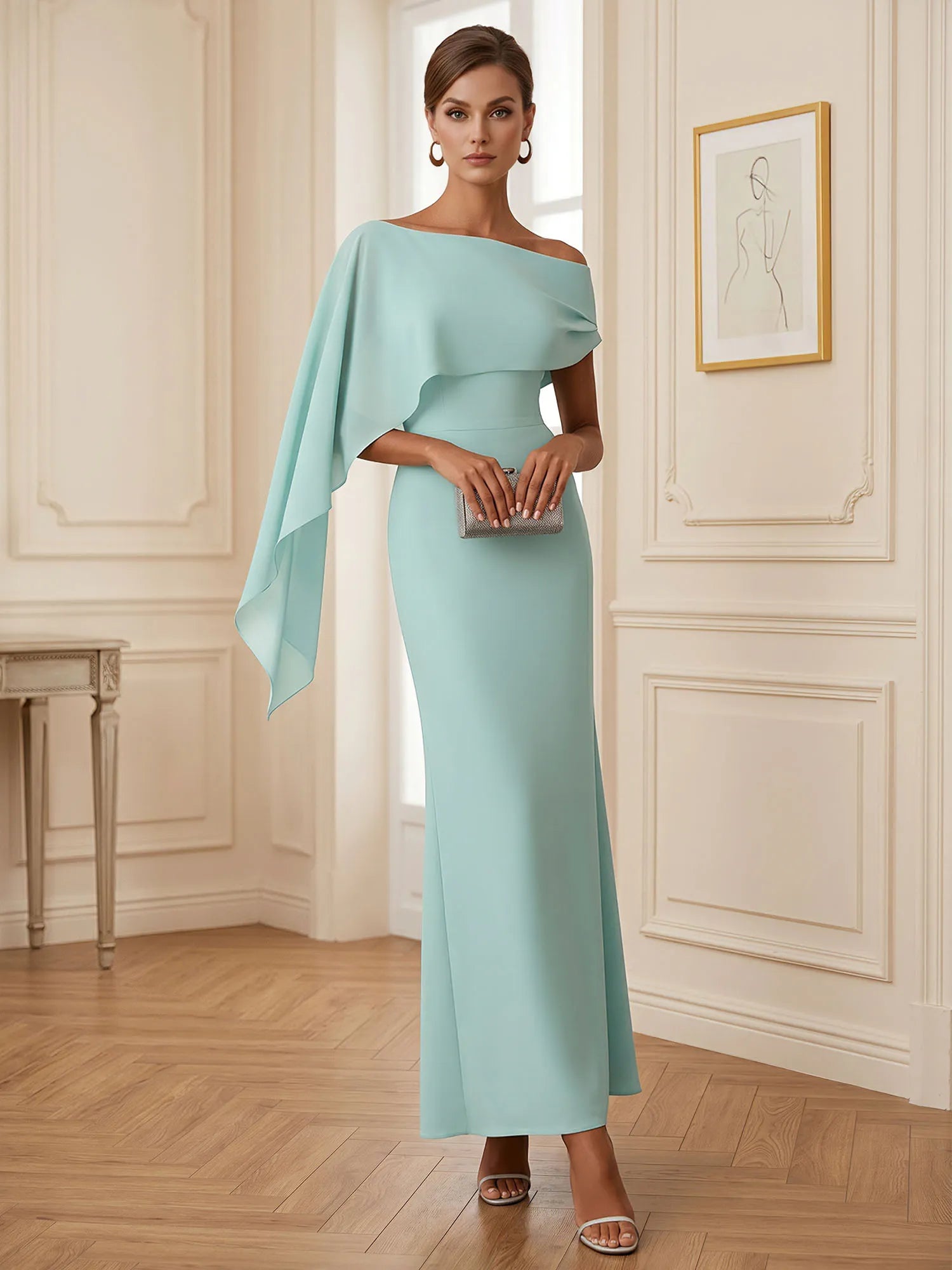 ElegantMintGreenOne-ShoulderChiffonMermaidEveningDresswithCapeandRufflesFormalEveningDresses_1.webp