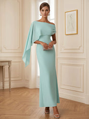 Elegant Mint Green One-Shoulder Chiffon Mermaid Formal Evening Dress with Cape and Ruffles
