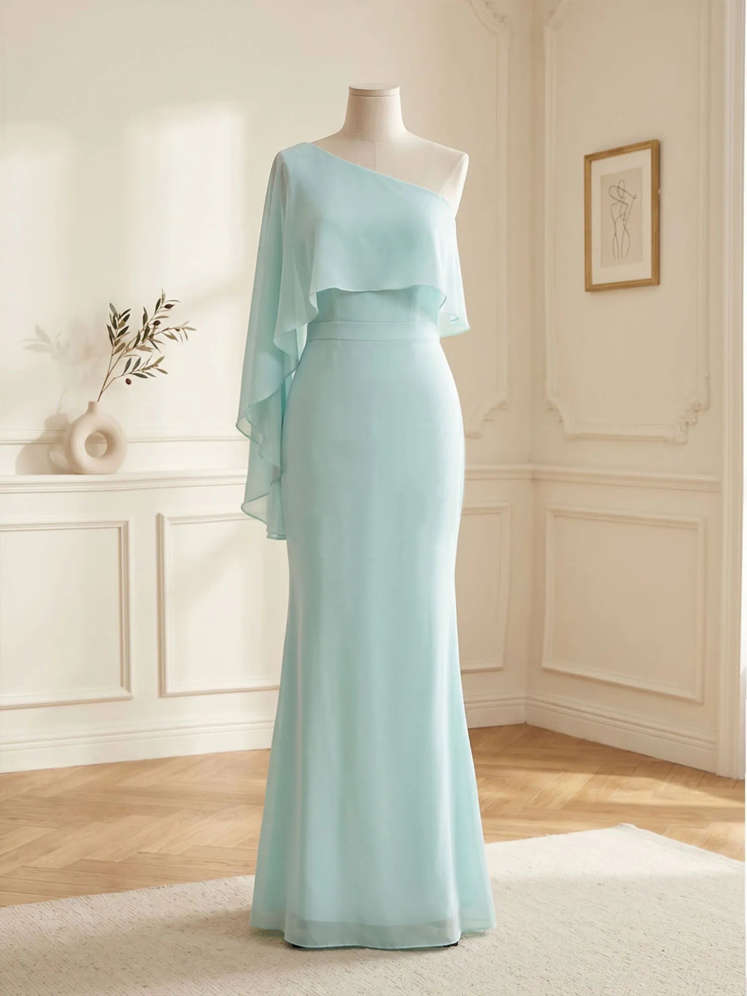 ElegantMintGreenOne-ShoulderChiffonMermaidEveningDresswithCapeandRufflesFormalEveningDresses_2.webp