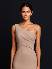 Elegant One Shouder Mermaid Ruched Long Satin Formal Dress