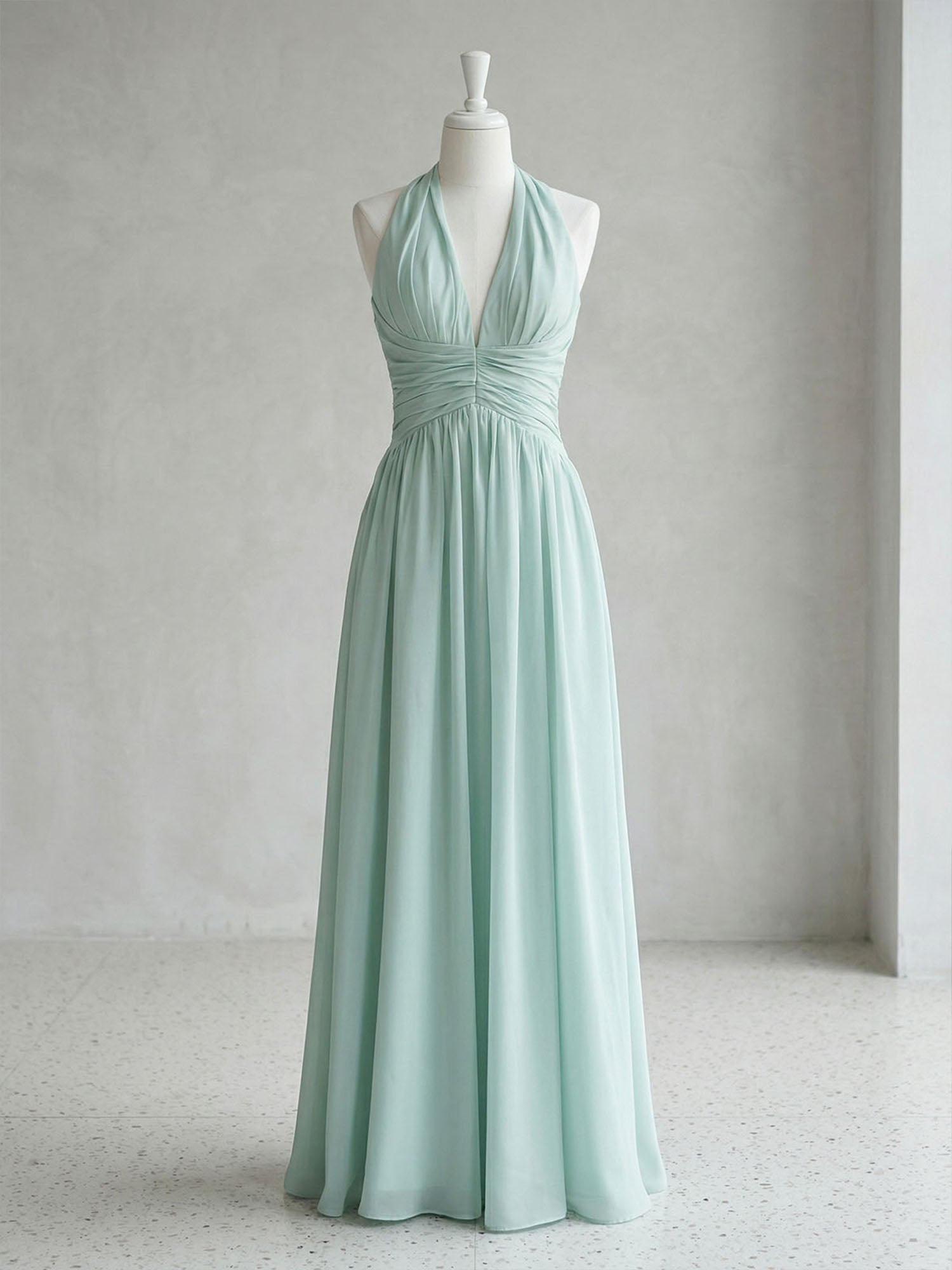 Elegant Sage Green Halter Chiffon Maxi Gown