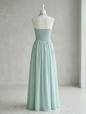 Elegant Sage Green Halter Chiffon Maxi Gown