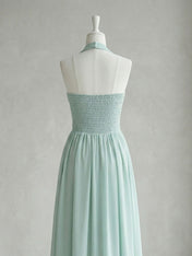 Elegant Sage Green Halter Chiffon Maxi Gown