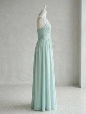 Elegant Sage Green Halter Chiffon Maxi Gown