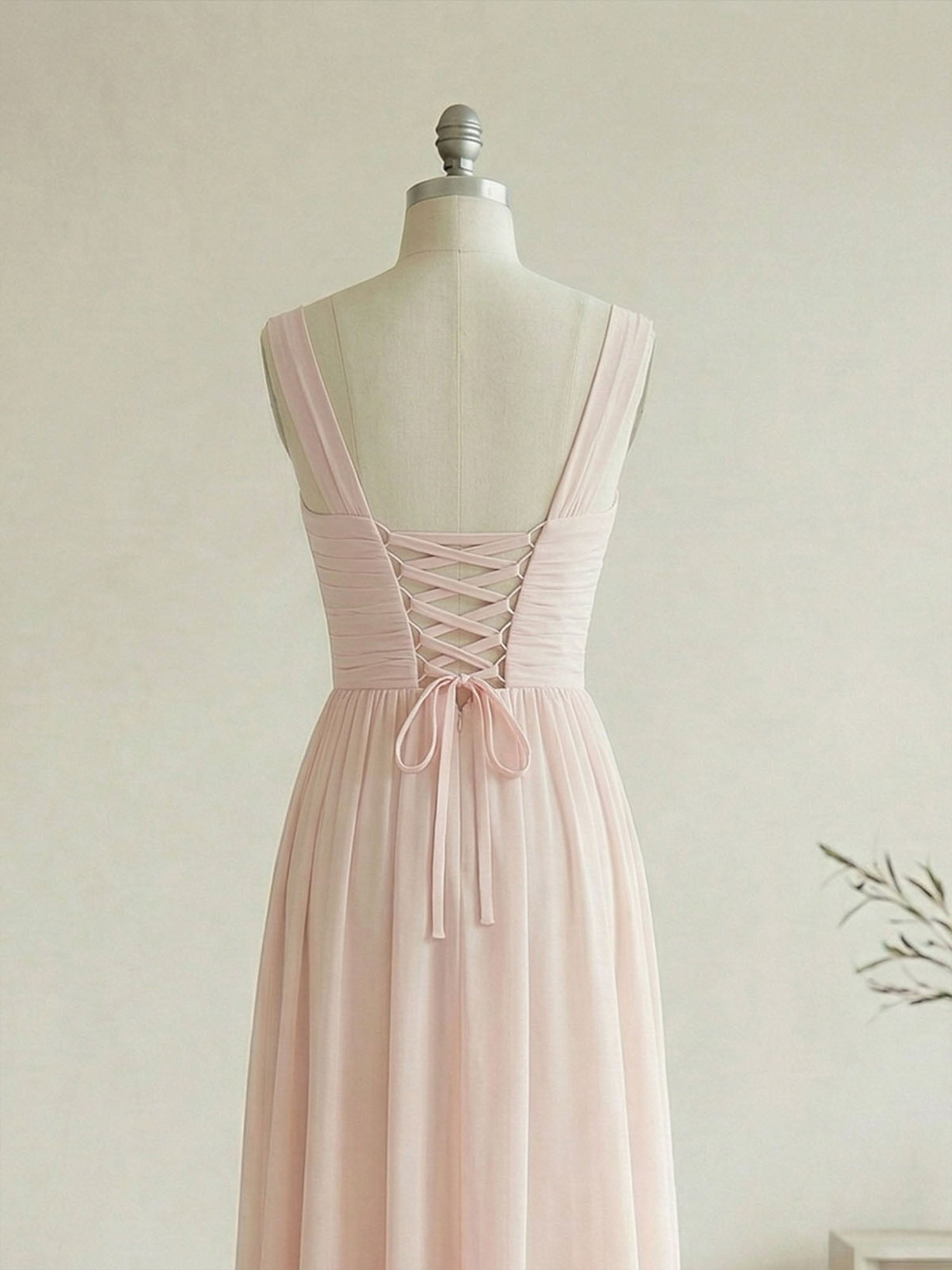 Elegant Soft Blush Twist-Front Chiffon Maxi Gown