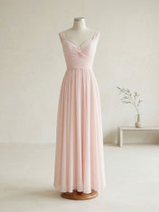 Elegant Soft Blush Twist-Front Chiffon Maxi Gown