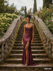 Elegant Beaded Corset Mermaid Long Prom Dress with Slit