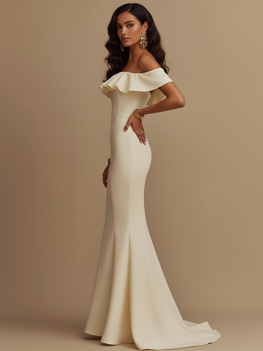 Elegant Ruffled Off-the-Shoulder Fit-and-Flare Formal Gown