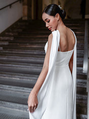 Elegant White Strapless Pleated Maxi Dress With Slit