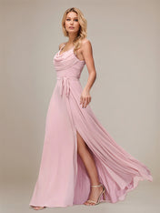 Dusty Rose A Line Chiffon Spaghetti Straps Sleeveless Floor-Length Bridesmaid Dresses
