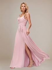 Dusty Rose A Line Chiffon Spaghetti Straps Sleeveless Floor-Length Bridesmaid Dresses