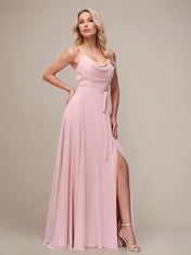 Dusty Rose A Line Chiffon Spaghetti Straps Sleeveless Floor-Length Bridesmaid Dresses