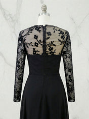 Embroidered Sheer-Panel Evening Gown Maxi Dress