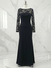 Embroidered Sheer-Panel Evening Gown Maxi Dress