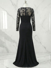 Embroidered Sheer-Panel Evening Gown Maxi Dress