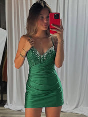 Beaded V Neck Corset Bodice Homecoming Dress