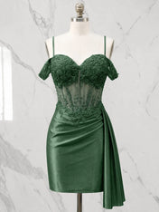 Sweetheart Sheer Corset Mini Dress with Cascading Side Drape Homecoming Dresses