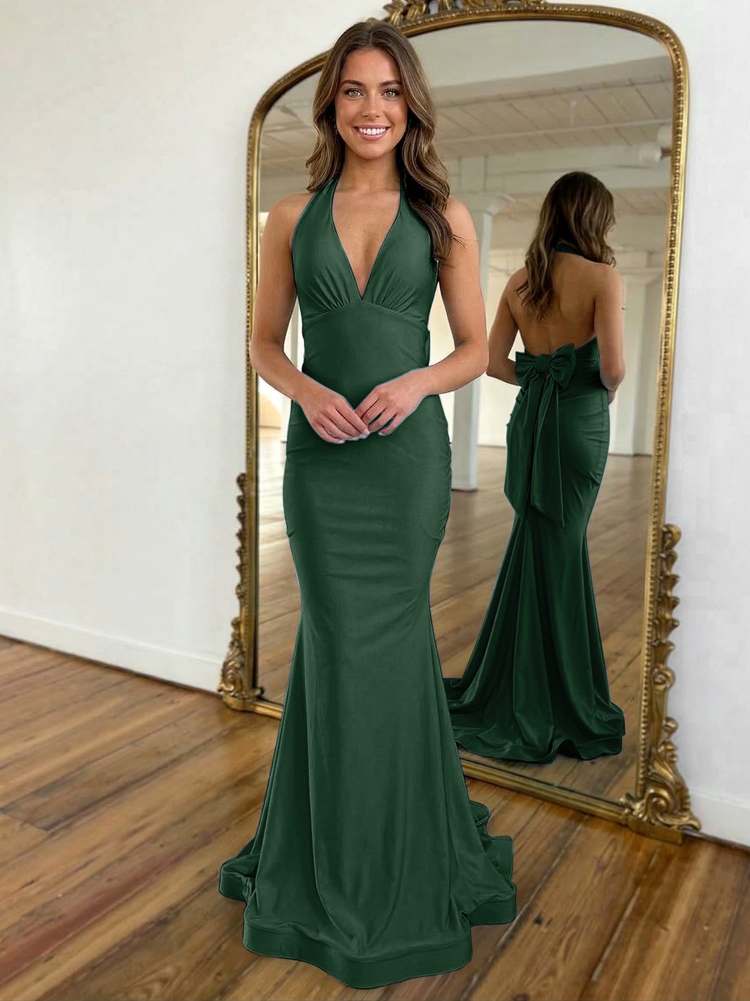 Light Blue Mermaid Halter Backless Long Prom Dress