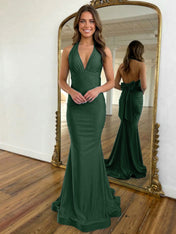 Light Blue Mermaid Halter Backless Long Prom Dress