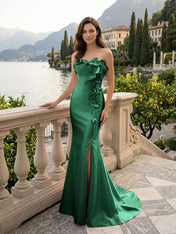 Pink Sweetheart Neckline 3D Flower Embellished Mermaid Evening Gown Maxi Dress