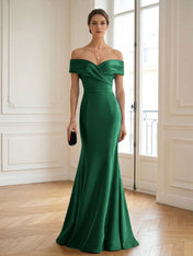 Formal Wedding Guest Dress Navy Off Shoulder Maxi Mermaid Dress