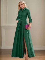 A Line High Neck 3/4 Sleeves Floor Length Mother of the Bride Dresses