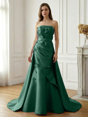 Lavender Satin 3D Floral Strapless A-Line Gown