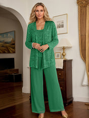 Chiffon Mother of the Bride Pantsuits with Jacket & Sequins