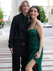 Emerald Green Lace Mermaid Long Prom Dress with Slit