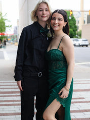 Emerald Green Lace Mermaid Long Prom Dress with Slit