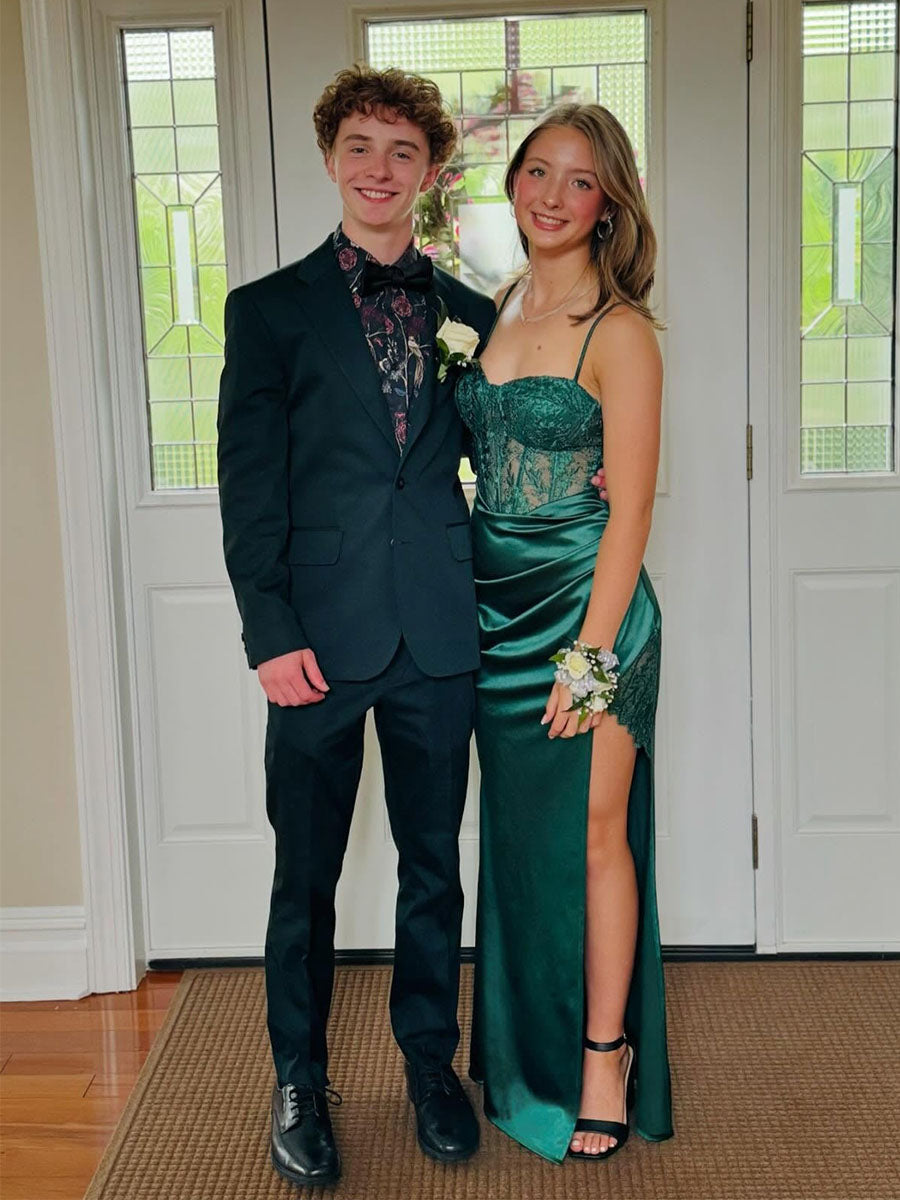 Emerald Green Lace Mermaid Long Prom Dress with Slit