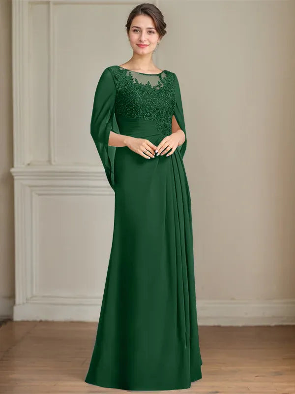 Princess Scoop Floor-Length Mother of the Bride Dresses with Pleated & Sequins
